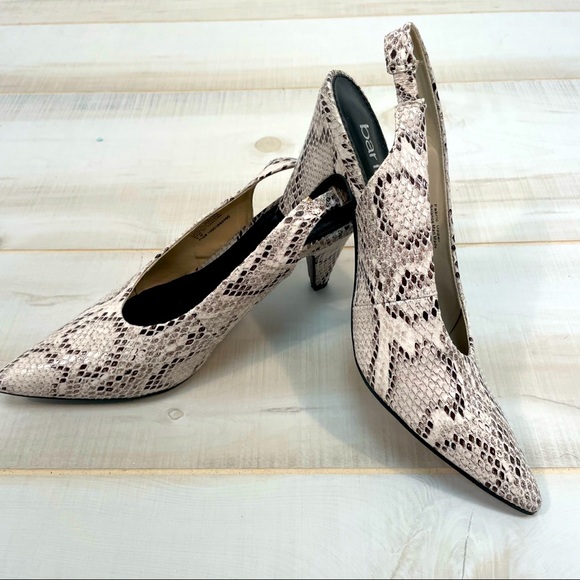 Bar III Snake Look Cream Black Sling-Back Heels Tanyaf Size 8 - Picture 3 of 8